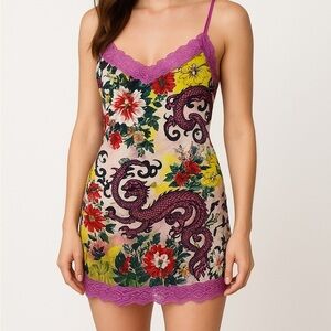 Josie Floral Dragon Lace Trim Slip Dress Size Medium